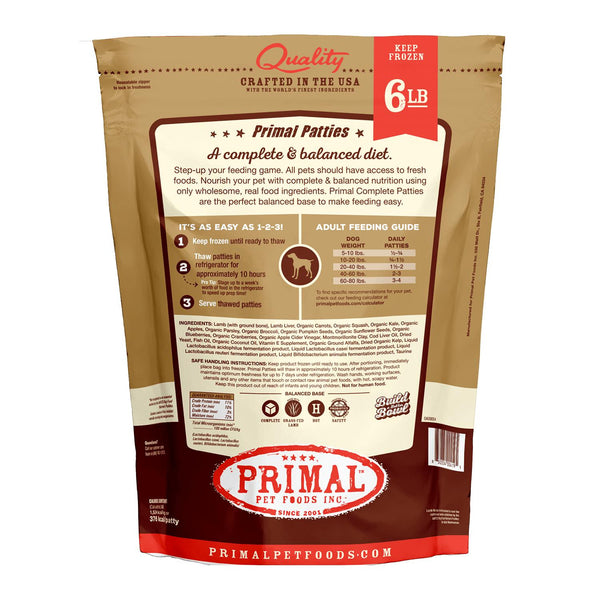 Primal Lamb Formula Patties Raw Frozen Dog Food, 6-lb