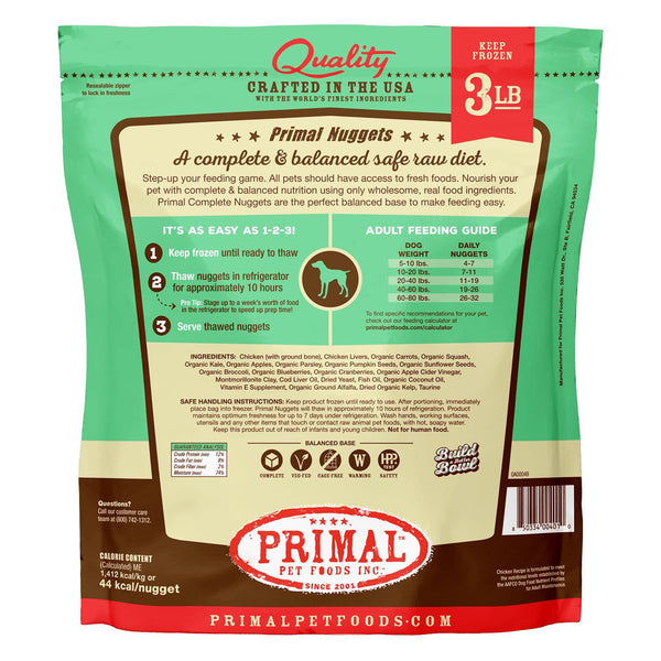 Nuggets surgelés Primal Raw Formule poulet Croquettes pour chiens, 3 lb