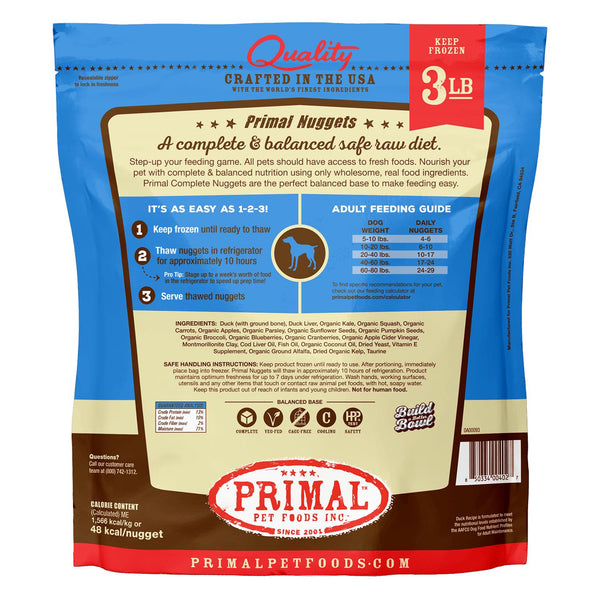 Primal Raw Frozen Nuggets Duck Formula Dog Food, 3-lb