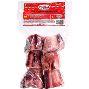 Primal Raw Os de moelle de buffle cru congelé 2" friandise pour chiens, paquet de 6