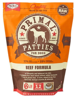 Primal Beef Formula Patties Raw Frozen Dog Food, 6-lb