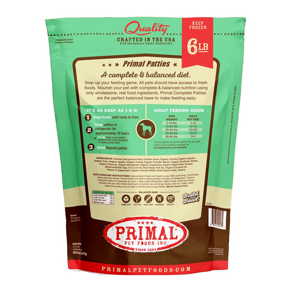 Primal Galettes de Poulet Formule Cru Congelé Nourriture pour chiens, 6 lb