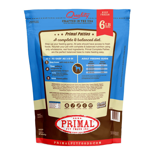 Primal Formule Canard Galettes Nourriture crue congelée pour chiens, 6-lb