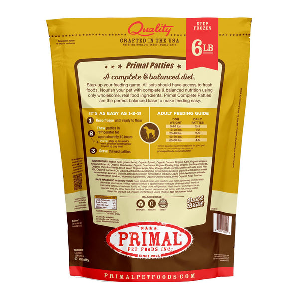 Primal Rabbit Formula Patties Raw Frozen Dog Food, 6-lb
