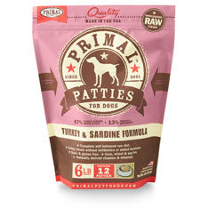 Primal Turkey & Sardine Formula Patties Raw Frozen Dog Food, 6-lb