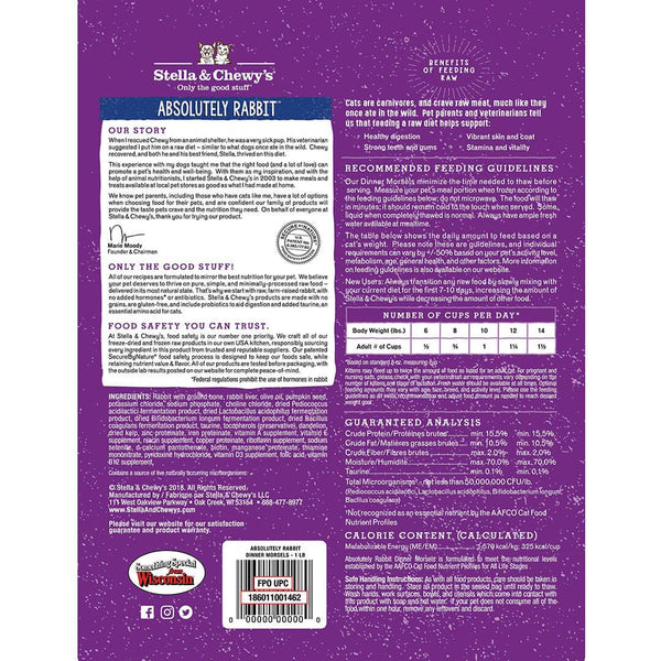 Stella & Chewy's Absolutely Rabbit Dinner Morsels Nourriture congelée crue pour chats, 1 lb