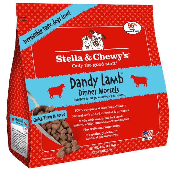 Stella & Chewy's Dandy Lamb Dinner Morsels Nourriture crue congelée sans céréales pour chiens, 4-lb