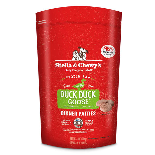 Stella & Chewy's Duck Duck Goose Galettes de dîner crues congelées sans céréales pour chiens 1,5 oz, 3 lb