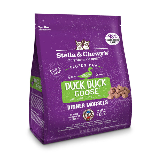 Stella & Chewy's Duck Duck Goose Morsels de dîner sans céréales pour chat, cru congelé, 1,25 lb