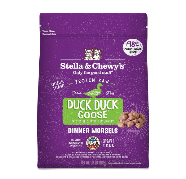 Stella & Chewy's Duck Duck Goose Morsels de dîner sans céréales pour chat, cru congelé, 1,25 lb
