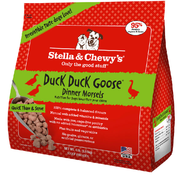Stella & Chewy's Duck Duck Goose Dinner Morsels Nourriture crue congelée sans céréales pour chiens, 4-lb