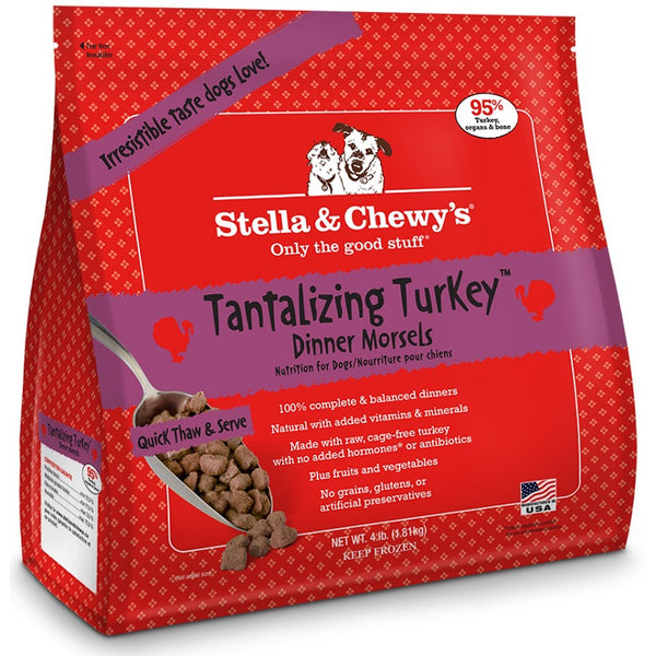 Stella & Chewy's Morsels Tantalizing Turkey Dinner Nourriture crue congelée pour chiens sans céréales, 4 lb