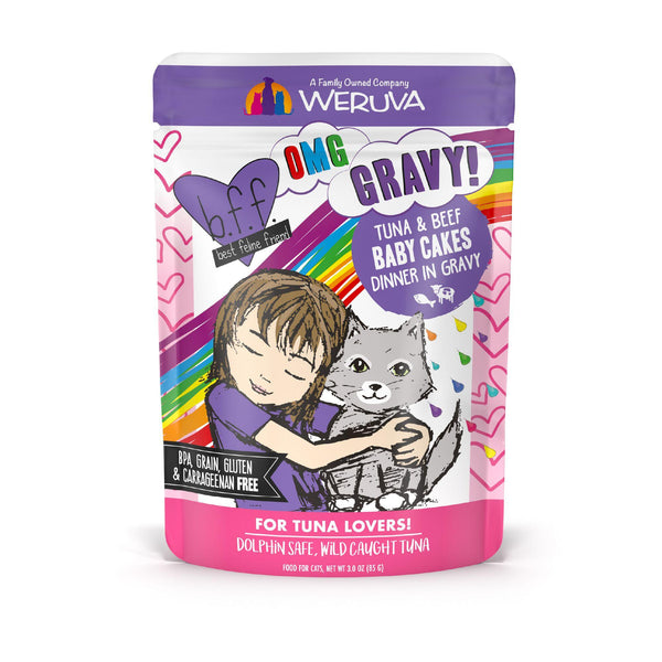 BFF OMG GRAVY Tuna & Beef Baby Cakes Dinner in Gravy Wet Cat Food Pouch