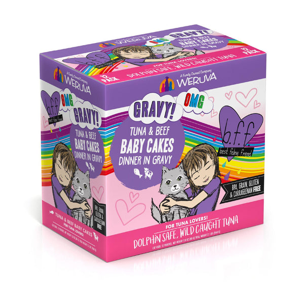 BFF OMG GRAVY Tuna & Beef Baby Cakes Dinner in Gravy Wet Cat Food Pouch