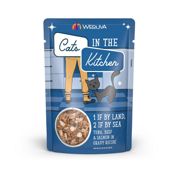 Cats in the Kitchen 1 If By Land, 2 If By Sea Tuna, Beef & Salmon in Gravy Wet Cat Food Pouch