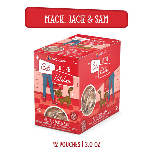 Cats in the Kitchen Mack, Jack & Sam Salmon, Mackerel & Skipjack Tuna in Gravy Wet Cat Food Pouch