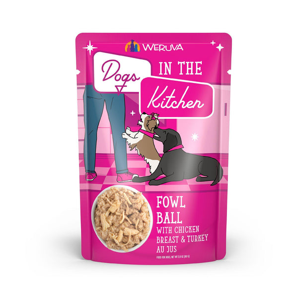 Dogs in the Kitchen Boule Fowl avec blanc de poulet et dinde au jus Sachet de nourriture humide pour chiens