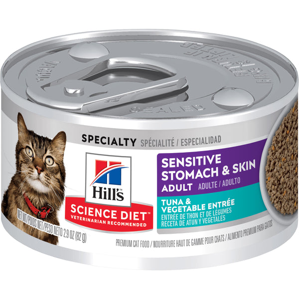 Hill's Science Diet Adulte Estomac Sensible et Peau Thon et Entrée de Légumes Nourriture humide pour chats