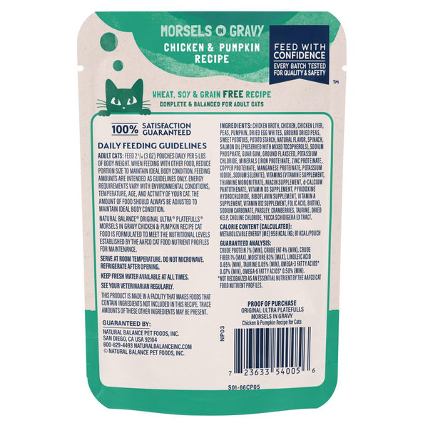 Natural Balance Original Ultra Platefulls Chicken & Pumpkin Recipe Morsels in Gravy Wet Cat Food Pouches