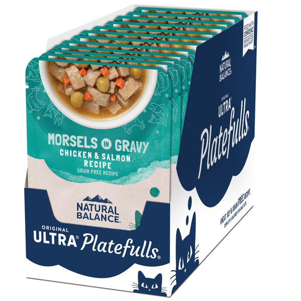 Natural Balance Original Ultra Platefulls Recette poulet et saumon Morceaux en sauce Pochettes de nourriture humide pour chats