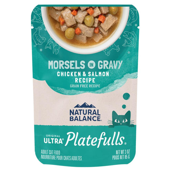 Natural Balance Original Ultra Platefulls Recette poulet et saumon Morceaux en sauce Pochettes de nourriture humide pour chats