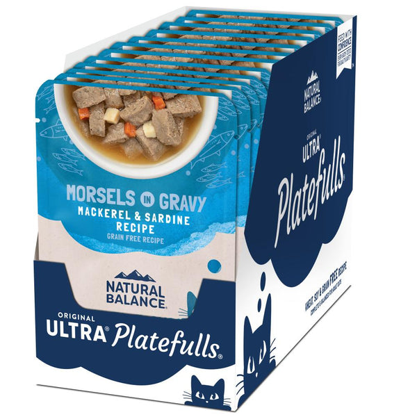 Natural Balance Original Ultra Platefulls Mackerel & Sardine Recipe Morsels in Gravy Wet Cat Food Pouches