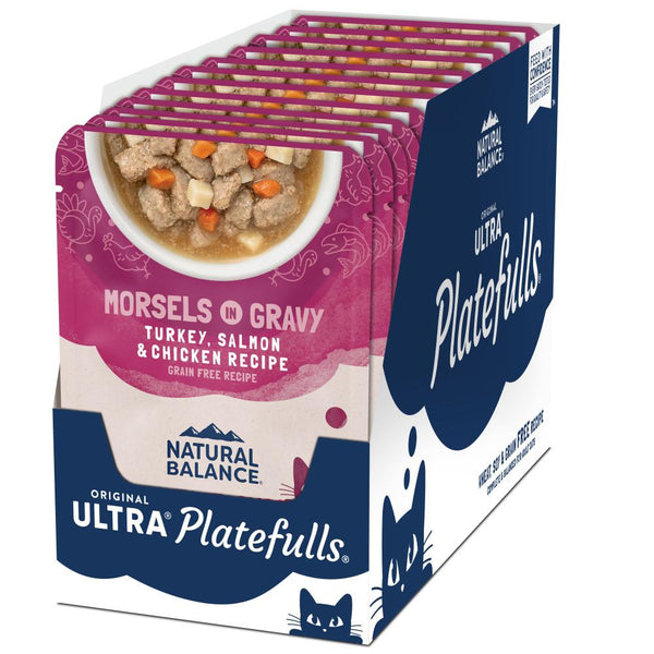 Natural Balance Original Ultra Platefulls Turkey, Salmon & Chicken Recipe Morsels in Gravy Wet Cat Food Pouches