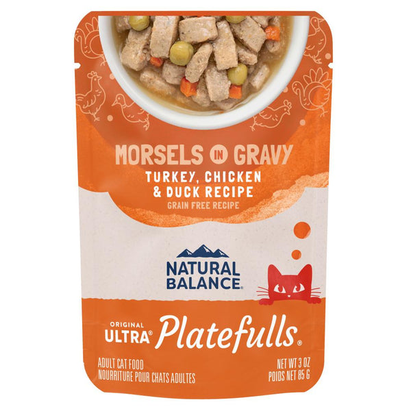 Natural Balance Original Ultra Platefulls Turkey, Chicken & Duck Recipe Morsels in Gravy Wet Cat Food Pouches