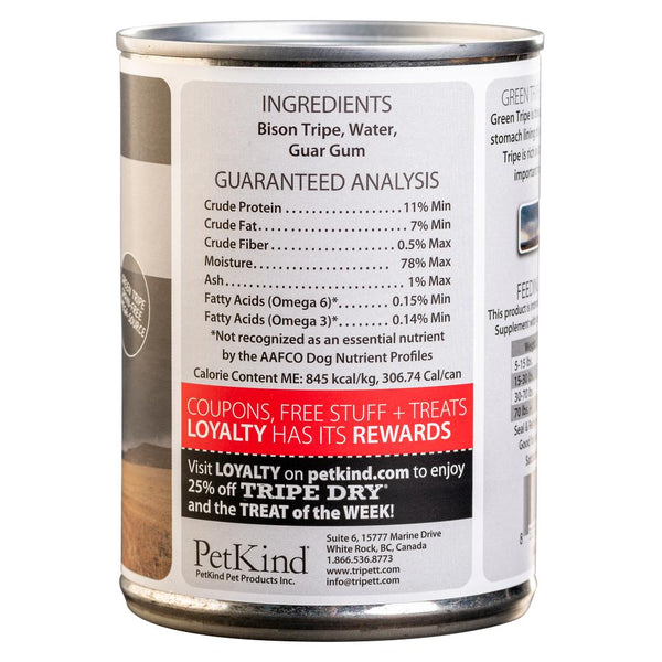 Nourriture pour chiens en conserve sans grains PetKind Tripett Green Bison Tripes
