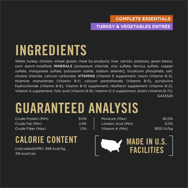 Purina Pro Plan Complete Essentials Turkey & Vegetables Entree Slices in Gravy Adult Wet Dog Food Can