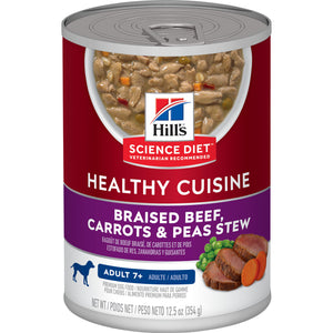 Hill's Science Diet Adulte 7+ Cuisine Santé Ragoût de bœuf braisé, carottes et pois Nourriture en conserve pour chiens