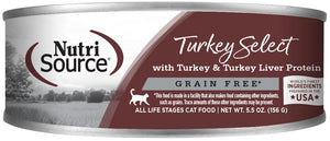 Nourriture pour chats en conserve NutriSource sans grains Dinde & Dinde Lives Select