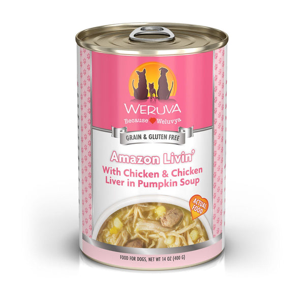 Weruva Classic Dog Amazon Livin' Poulet et Foie de poulet dans soupe à la citrouille Nourriture humide pour chiens en boîte