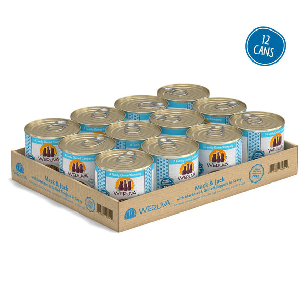 Weruva Classic Mack & Jack pour chat avec maquereau et thon listao grillé en sauce Boîte de nourriture humide pour chats