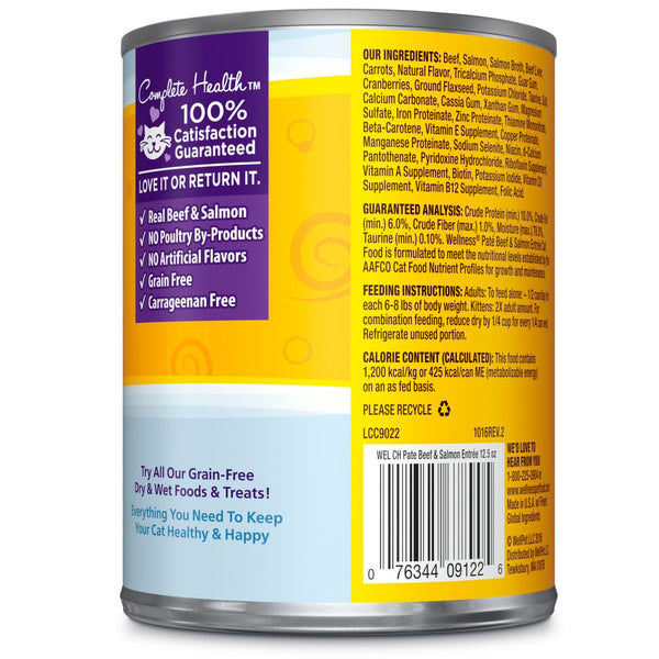 Wellness Complete Health Pate Beef & Salmon Formula Grain-Free Wet Cat Food Cans