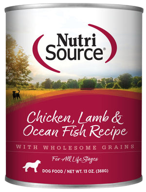 NutriSource Chicken, Lamb & Ocean Fish Wet Dog Food Can