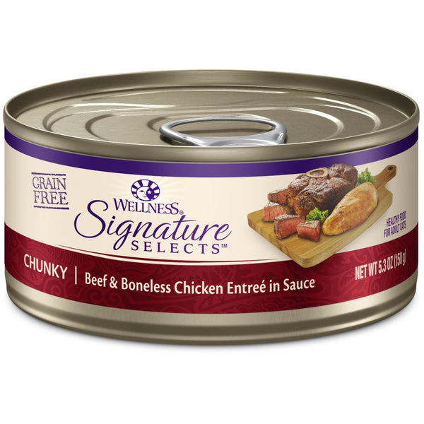 Wellness CORE Signature Selects Chunky Beef & Boneless Chicken Entree in Sauce Grain-Free Wet Cat Food Cans