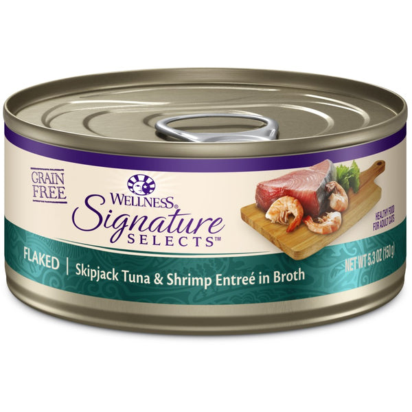 Wellness CORE Signature Selects Flaked Skipjack Tuna & Shrimp Entree in Broth Grain-Free Wet Cat Food Cans