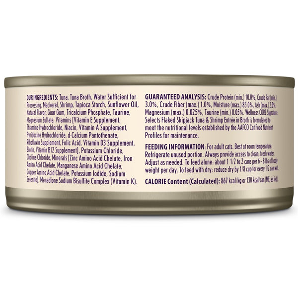 Wellness CORE Signature Selects Flaked Skipjack Tuna & Shrimp Entree in Broth Grain-Free Wet Cat Food Cans