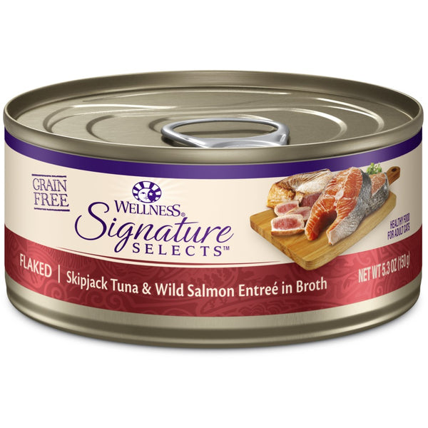 Wellness CORE Signature Selects Flaked Skipjack Tuna & Wild Salmon Entree in Broth Grain-Free Wet Cat Food Cans
