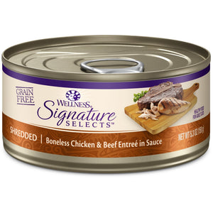 Wellness CORE Signature Selects Shredded Boneless Chicken & Beef Entree in Sauce Grain-Free Wet Cat Food Cans
