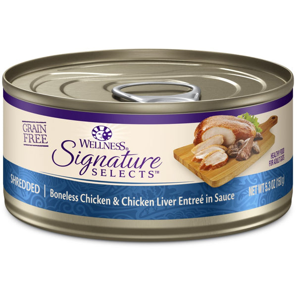 Wellness CORE Signature Selects Shredded Boneless Chicken & Chicken Liver Entree in Sauce Grain-Free Wet Cat Food Cans