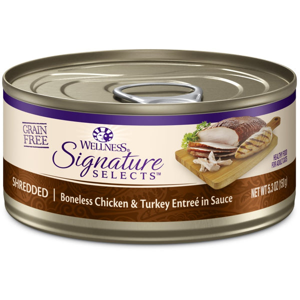 Wellness CORE Signature Selects Shredded Boneless Chicken & Turkey Entree in Sauce Grain-Free Wet Cat Food Cans