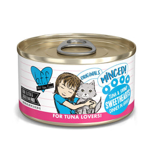 BFF MINCED Tuna & Shrimp Sweethearts Dinner in Gravy Wet Cat Food Can
