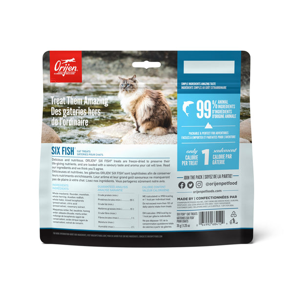 ORIJEN Six Fish Grain-Free Freeze-Dried Cat Treats, 1.25-oz