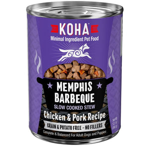 KOHA Minimal Ingredient Memphis Barbeque Slow Cooked Stew Chicken & Pork Wet Dog Food Can, 12.7-oz