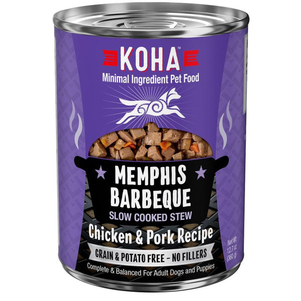 KOHA Minimal Ingredient Memphis Barbeque Slow Cooked Stew Chicken & Pork Wet Dog Food Can, 12.7-oz