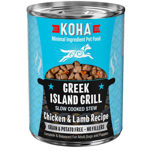 KOHA Minimal Ingredient Greek Island Grill Slow Cooked Stew Chicken & Lamb Wet Dog Food Can, 12.7-oz