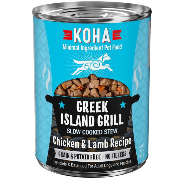 KOHA Minimal Ingredient Greek Island Grill Slow Cooked Stew Chicken & Lamb Wet Dog Food Can, 12.7-oz