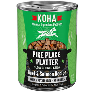 KOHA Minimal Ingredient Pike Place Platter Slow Cooked Stew Beef & Salmon Wet Dog Food Can, 12.7-oz